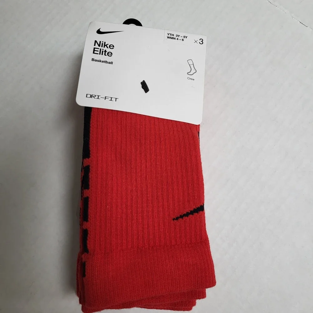 Nike Elite‎ Basketball Dri Fit Crew Socks Red Black Kids Youth 3Y-5Y WMN 4-6 NWt